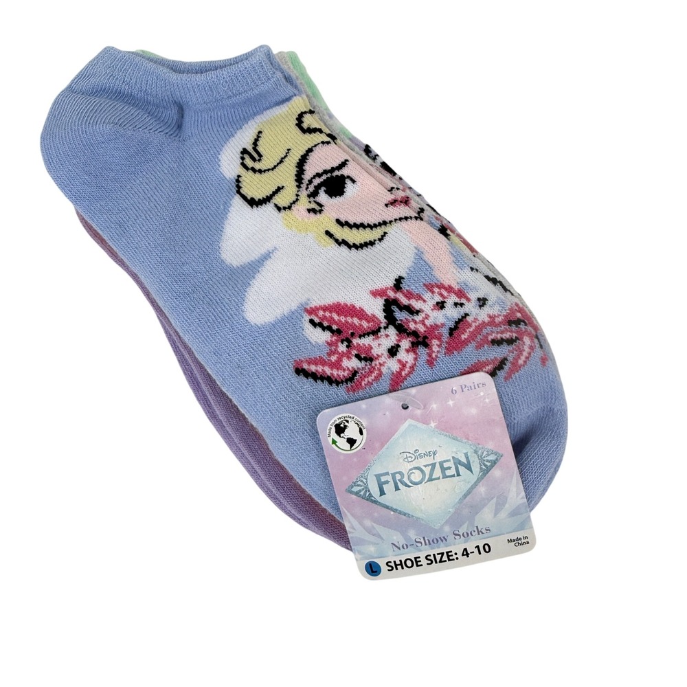 Disney Frozen No Show Socks 6 Pairs Girls Shoe Size 4-10 Elsa Anna Graphics